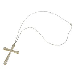 Vintage Art Deco Period 18KT Yellow Gold & Platinum Diamond Cross Pendant Neckla