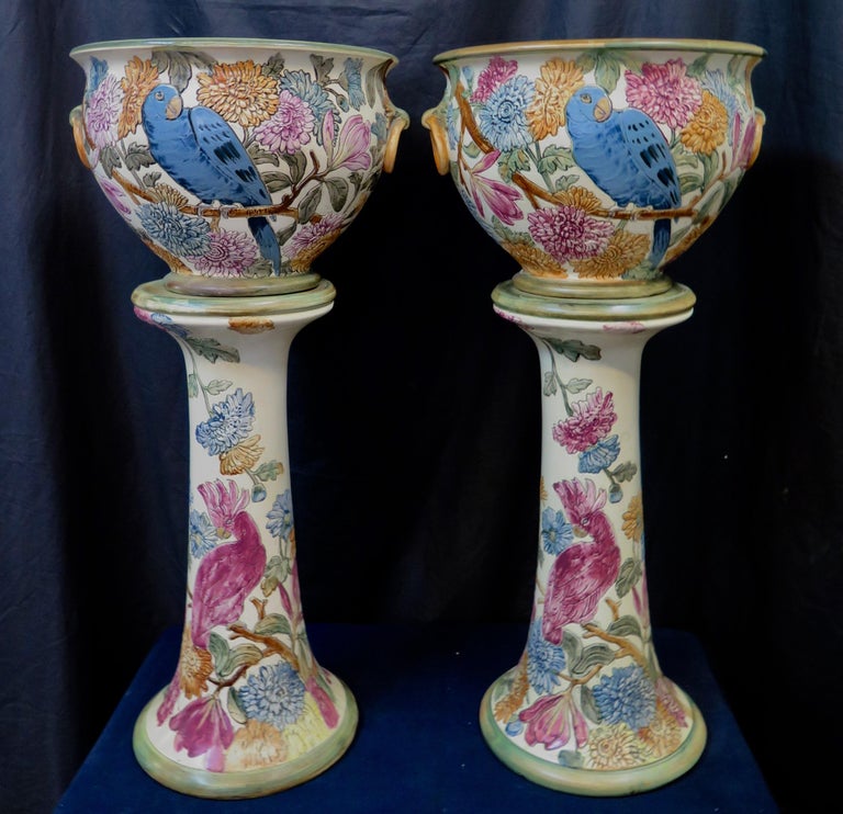 Vintage Art Deco Period Pair of Weller Jardinieres and Pedestals For