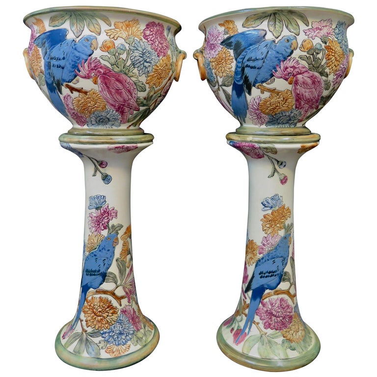 Vintage Art Deco Period Pair of Weller Jardinieres and Pedestals For