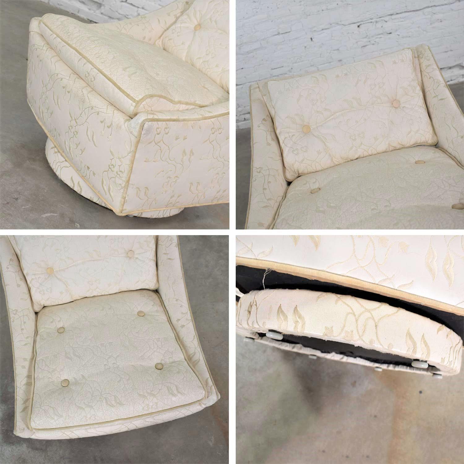 Petite chaise pivotante Art déco vintage blanche en cuir brodé par Oxford Ltd. en vente 5