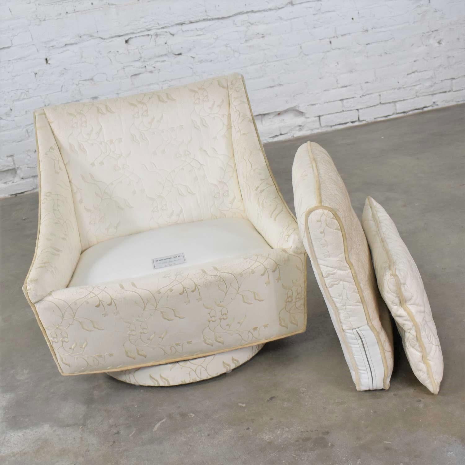 Vintage Art Deco Petite White Swivel Chair Embroidered Leather by Oxford Ltd. For Sale 5