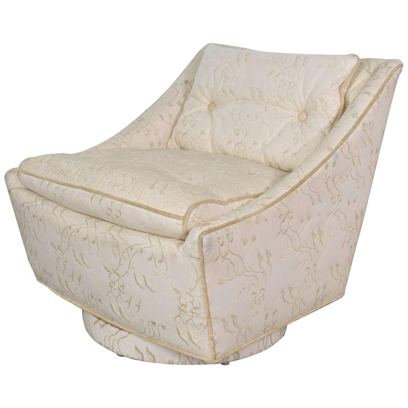 Vintage Art Deco Petite White Swivel Chair Embroidered Leather by Oxford Ltd.