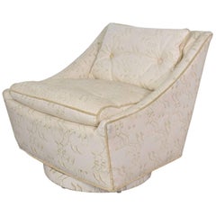 Antique Art Deco Petite White Swivel Chair Embroidered Leather by Oxford Ltd.