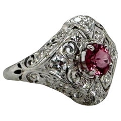 Vintage Art Deco Pink Sapphire Platinum Filigree Ring