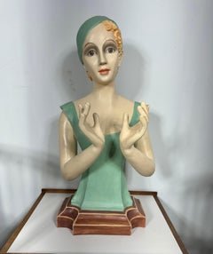 Vintage Art Deco Plaster Female Half Torso Mannequin. Pellitier's dept store