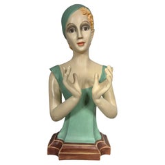 Vintage Art Deco Plaster Female Half Torso Mannequin. Pellitier's dept store