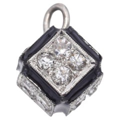 Vintage Art Deco Platinum 0.48 TCW Diamond and Black Enamel Cube Charm Pendant