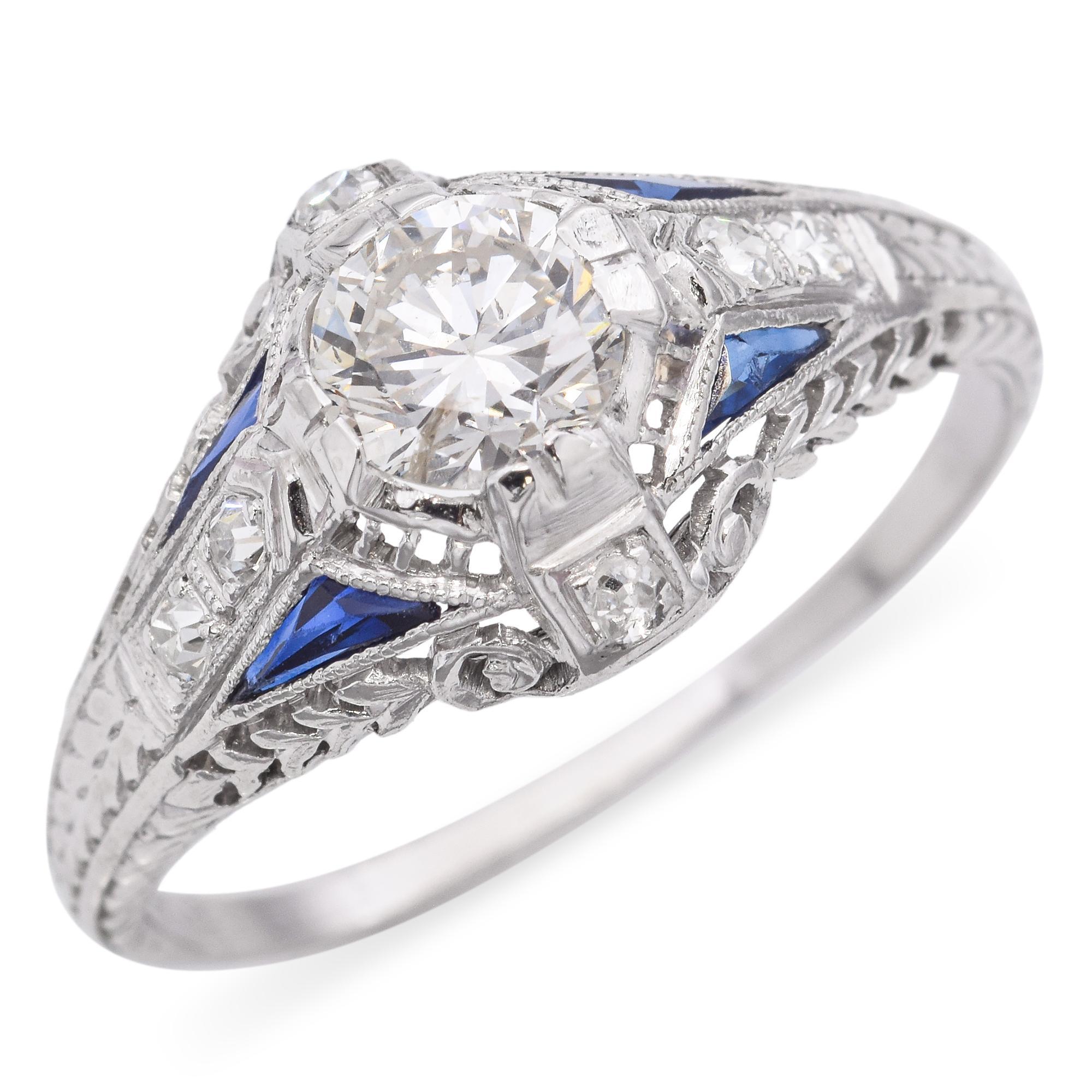 Weight: 2.8 Grams
Stone: 0.74 TCW Diamond (0.01 - 0.68 ct.), Lab Sapphire
Measurements: 10.6 x 20.85 x 5.15 mm
Ring Size: 7.75
Metal: 84.2 Pt, 8.5 Au, 3.5 Ir, 2.2 Pd

ITEM #: BR-1458-111824-06