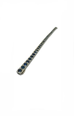 Vintage Art Deco Platinum 10 Carat Round Blue Sapphire Tennis Bracelet