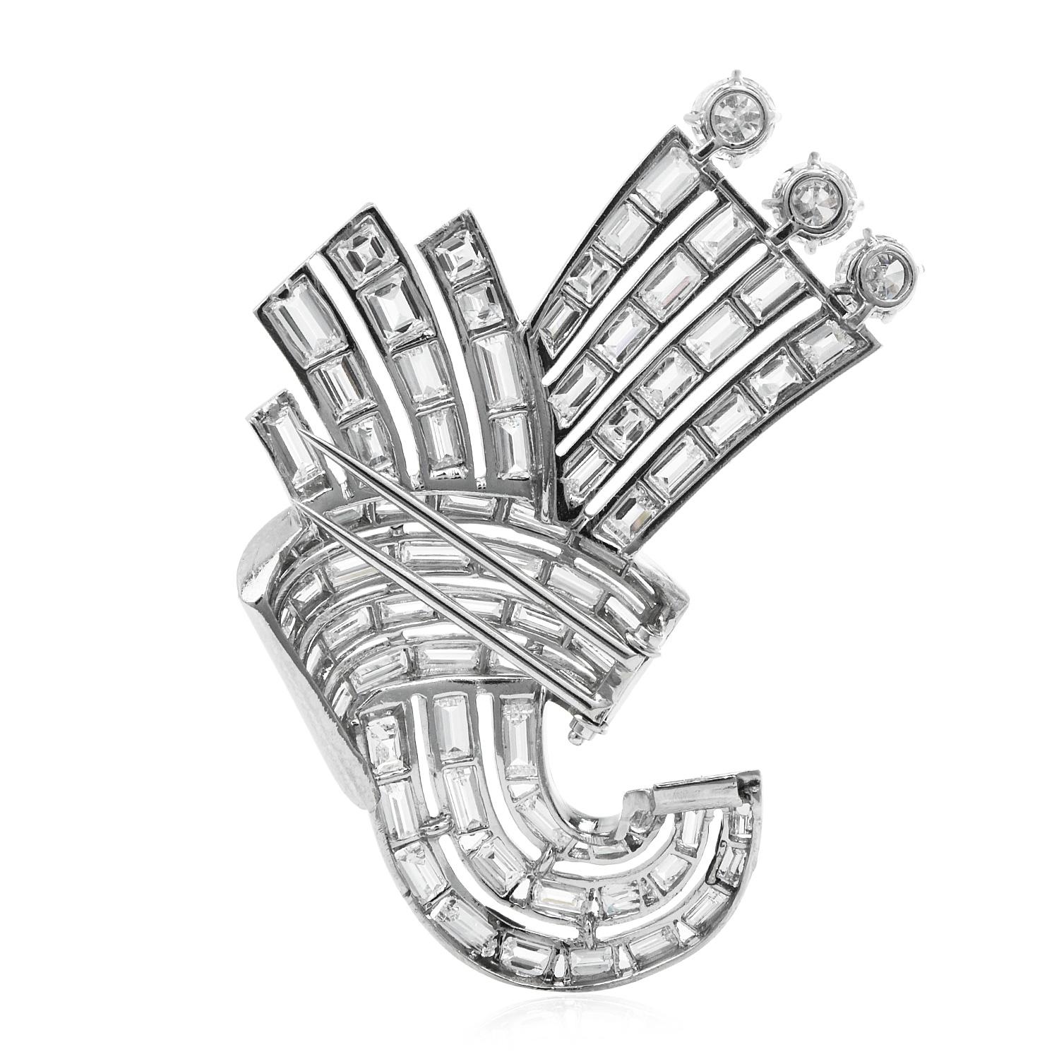 A burst of sparkle and elegance make this brooch unique and the perfect compliment for any tennis bracelet!

This Vintage Pin is Designed of PlatinumAND featuring Three top Round brilliant-cut and Baguette-cut Diamonds.

The 3 Genuine High-quality