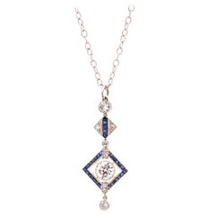 Antique Art Deco Platinum & 18K WG OEC Diamond Sapphire Necklace 1.20ct circa 19