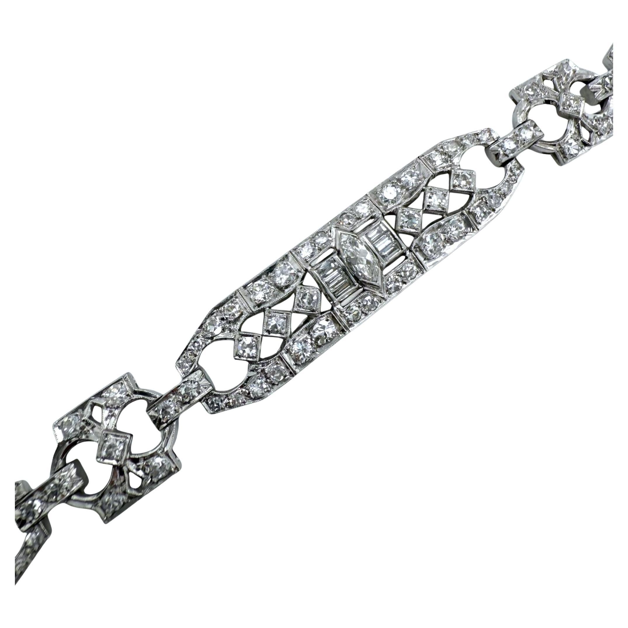 Pulsera de tenis vintage Art Déco de platino y diamantes de 6 quilates