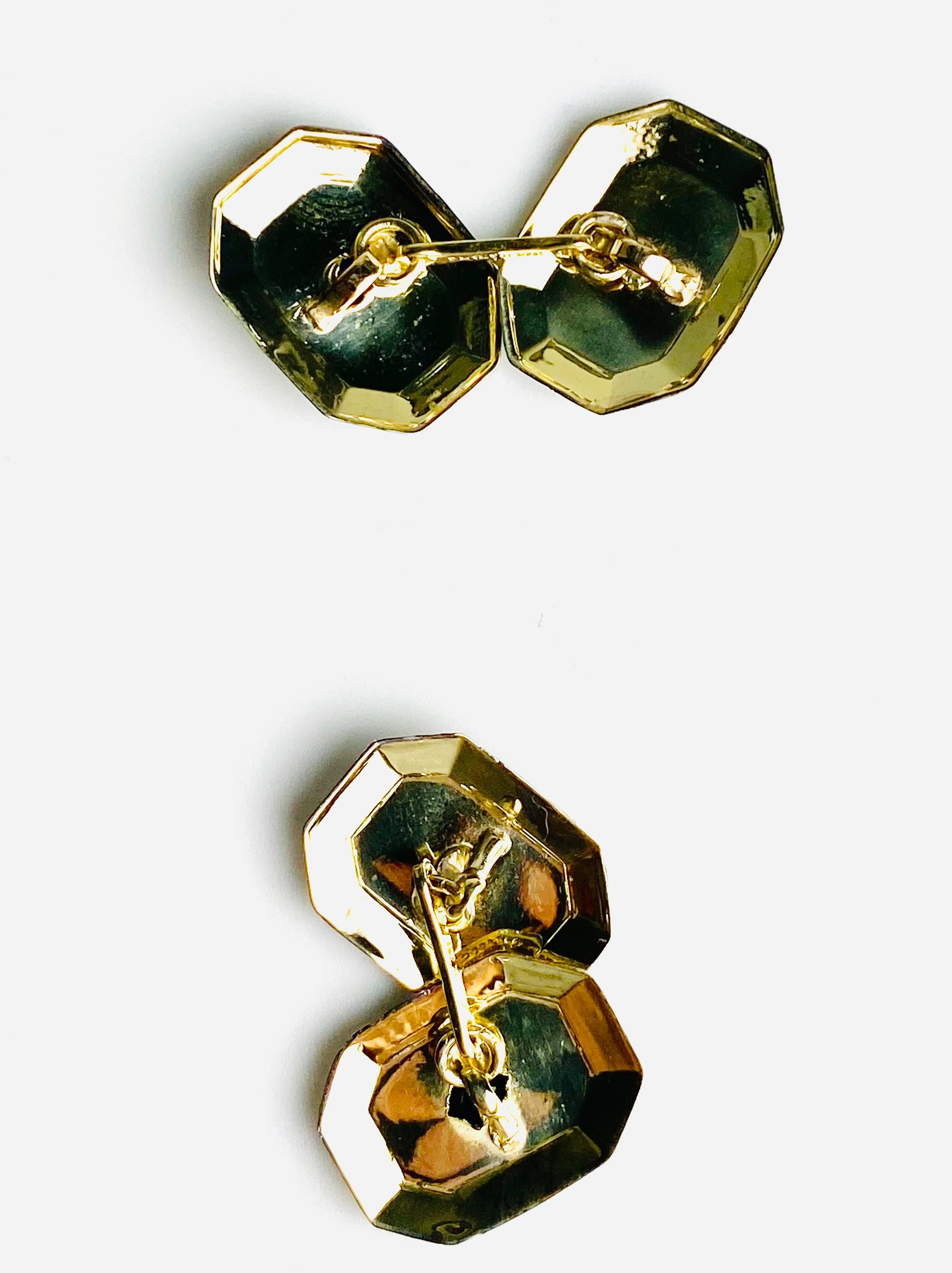 Vintage Art Deco Platinum and 14K Old European Diamond and Sapphire Cufflinks In Good Condition For Sale In New York, NY