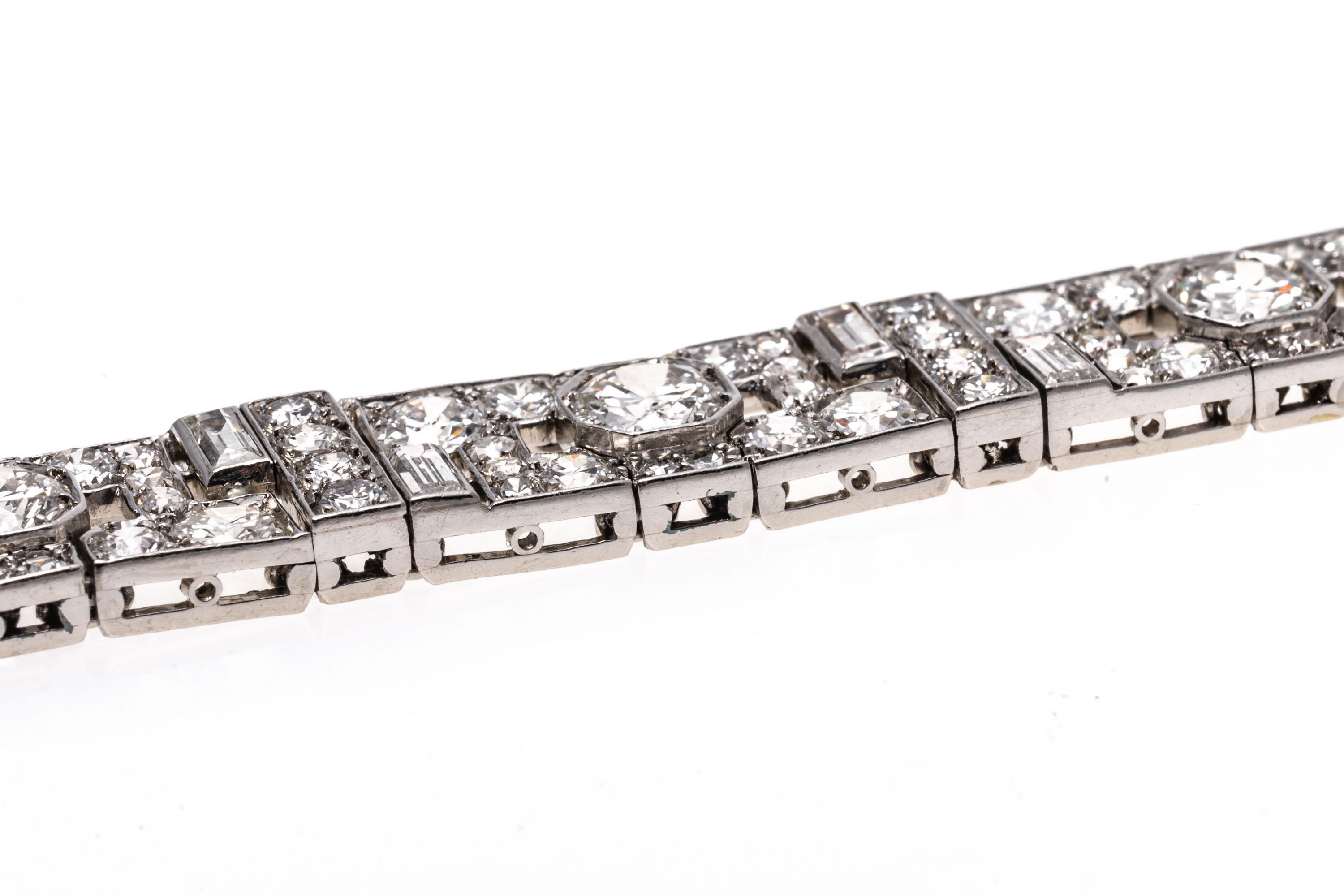 Art Deco Vintage Platinum and Diamond Line Bracelet, Approximately 9.15 TCW 1