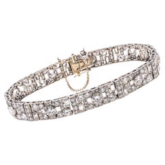 Art Deco Vintage Platinum and Diamond Line Bracelet, Approximately 9.15 TCW