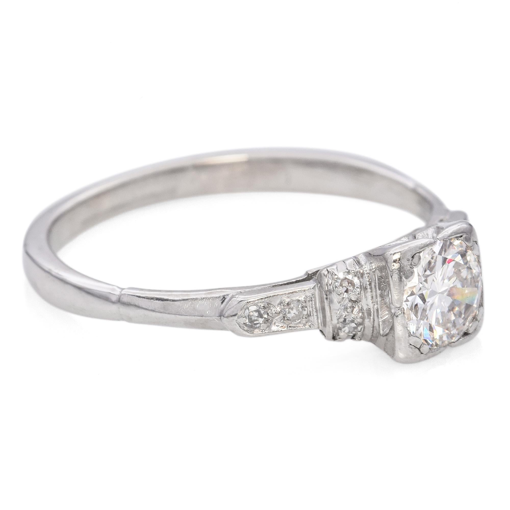 Vintage Art Deco Platinum and White Gold .62ct Diamond Solitaire Engagement Ring In Good Condition For Sale In New York, NY