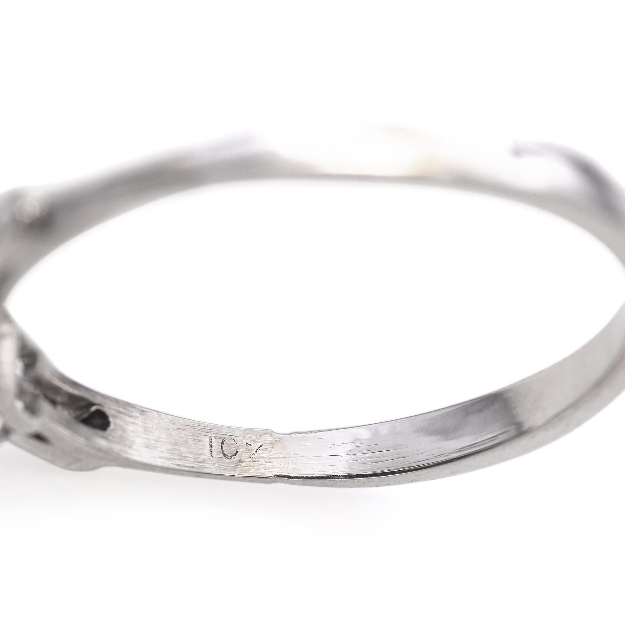 Vintage Art Deco Platinum and White Gold .62ct Diamond Solitaire Engagement Ring For Sale 1