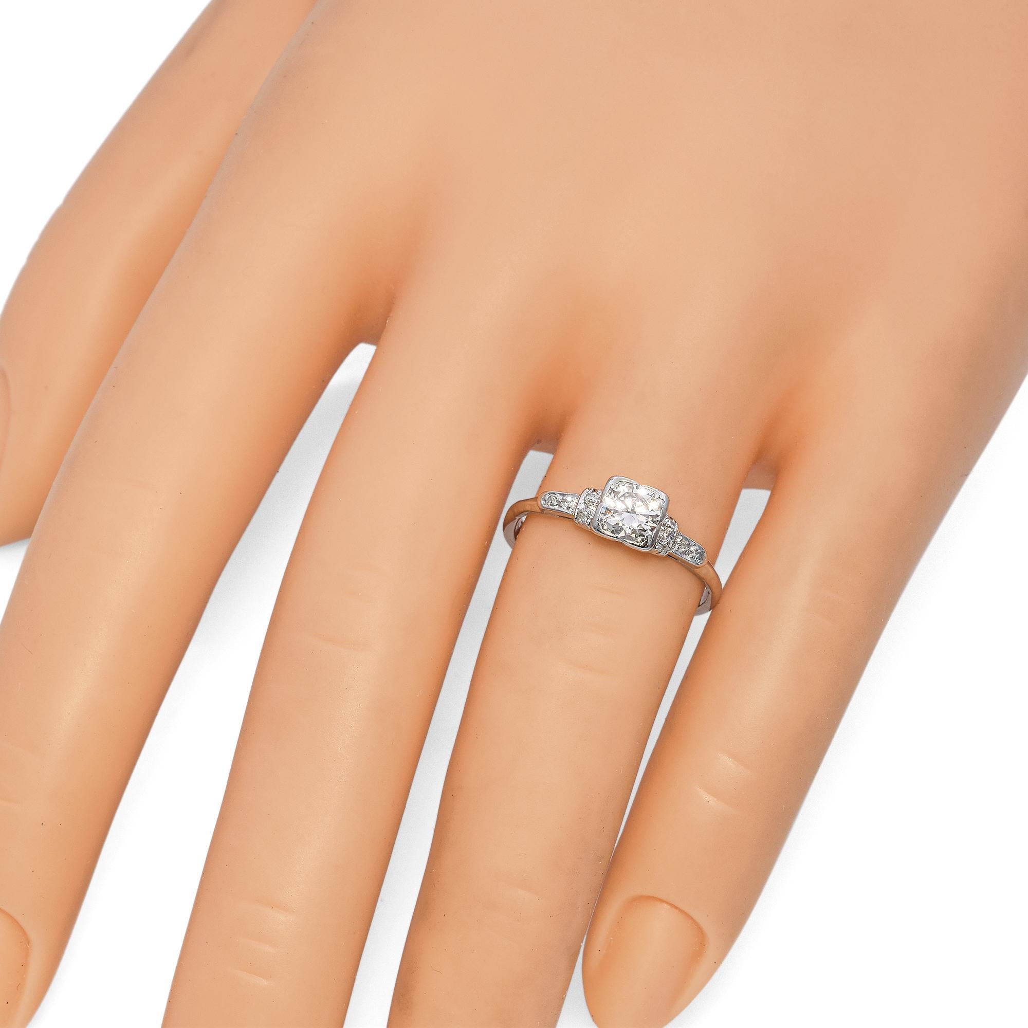 Vintage Art Deco Platinum and White Gold .62ct Diamond Solitaire Engagement Ring For Sale 2