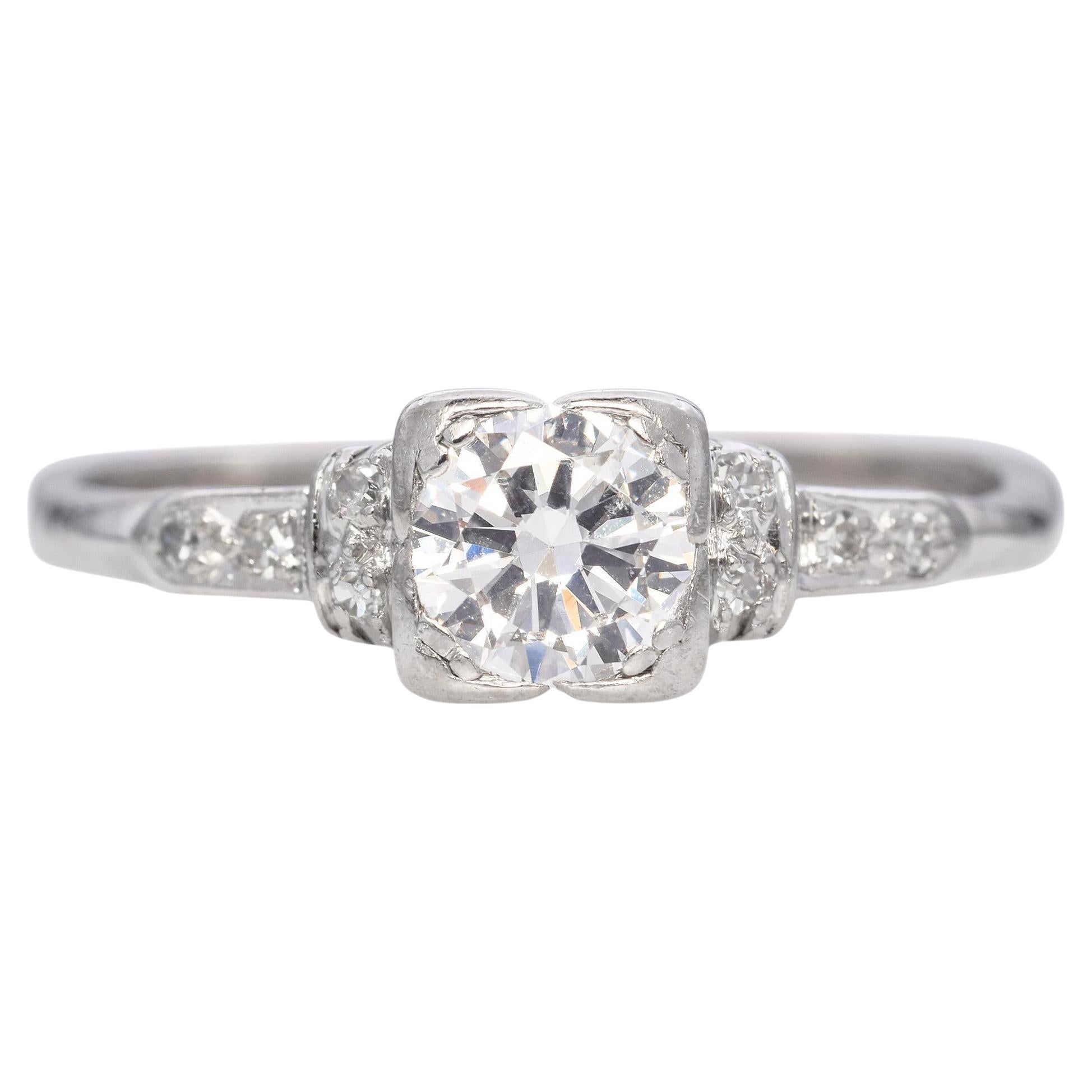Vintage Art Deco Platinum and White Gold .62ct Diamond Solitaire Engagement Ring