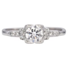 Anillo de compromiso Art Decó vintage de platino y oro blanco con diamante solitario de 0,62 ct
