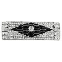 Vintage Art Deco Platinum Diamond and Black Enamel Brooch 