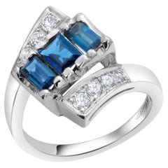 Vintage Art Deco Platinum Diamond and Sapphire 1.60 Carat Cocktail Cluster Ring