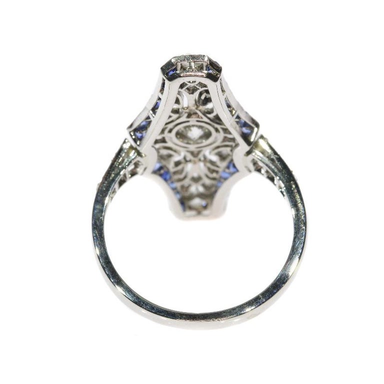 Vintage Art Deco Platinum Diamond and Sapphire Engagement Ring For Sale ...