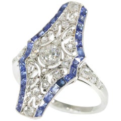 Vintage Art Deco Platinum Diamond and Sapphire Engagement Ring