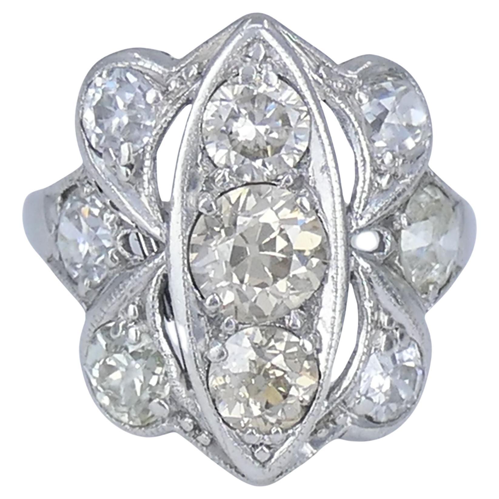 Vintage Art Deco Platinum Diamond Cluster Ring