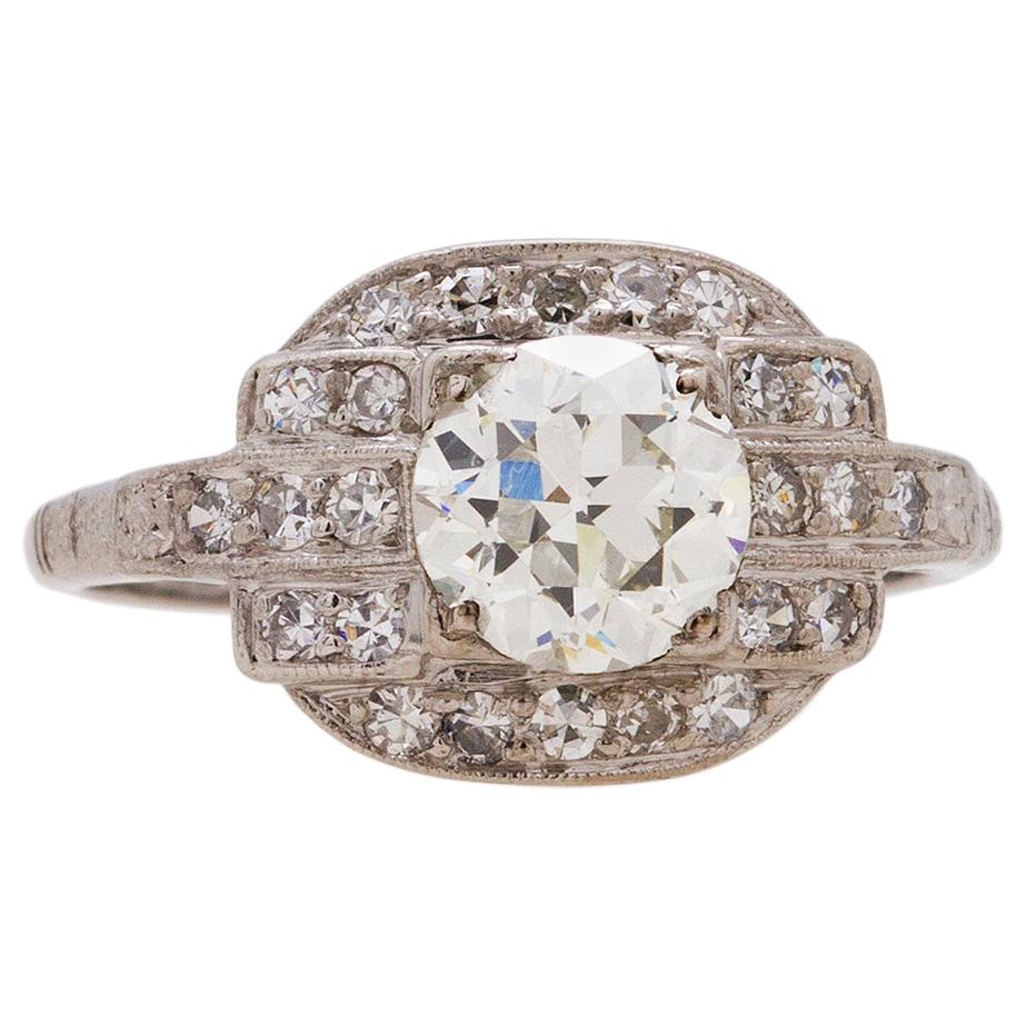 Vintage Art Deco Platinum Diamond Engagement Ring 1.00 Carat H-VS2, circa 1930s For Sale