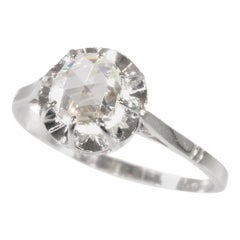 Vintage Art Deco Platinum Diamond Engagement Ring with Large Rose Cut Diamond