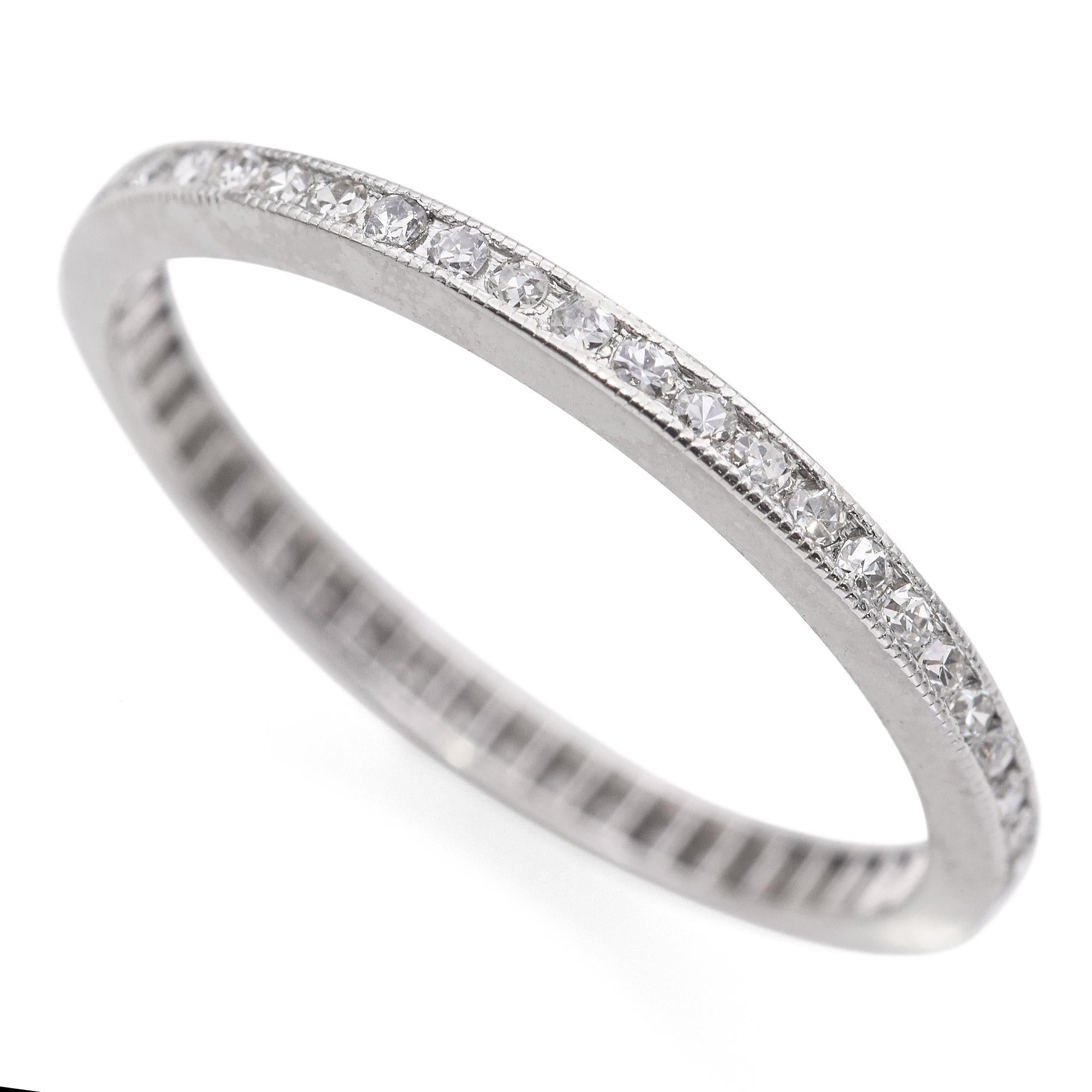 Round Cut Vintage Art Deco Platinum Diamond Eternity Wedding Band