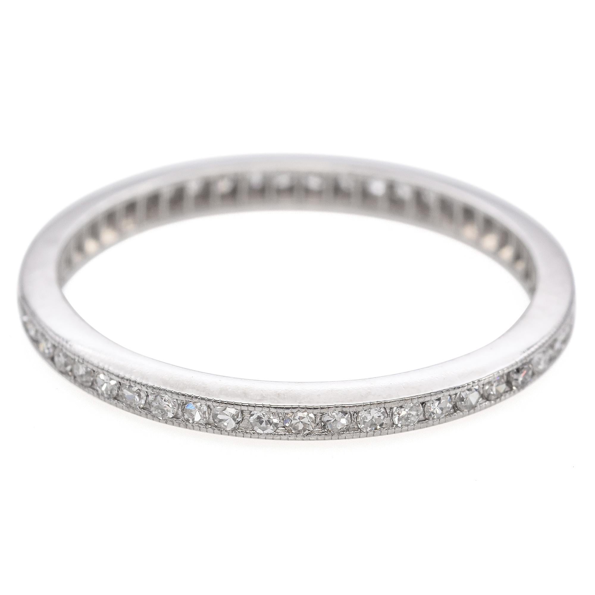 Vintage Art Deco Platinum Diamond Eternity Wedding Band In Good Condition In New York, NY