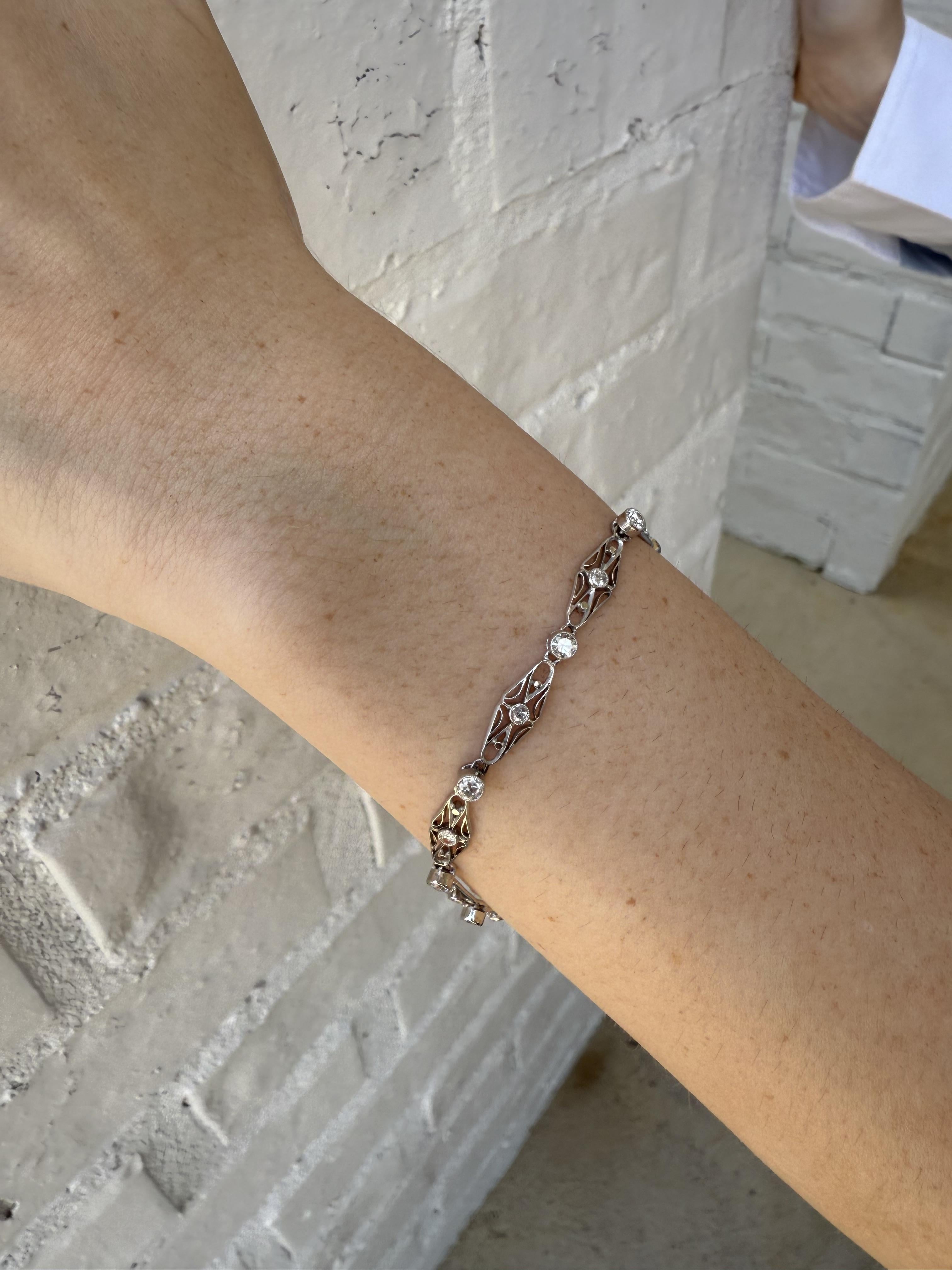 Vintage Art Deco Platin Diamant-Filigran-Armband (Art déco) im Angebot