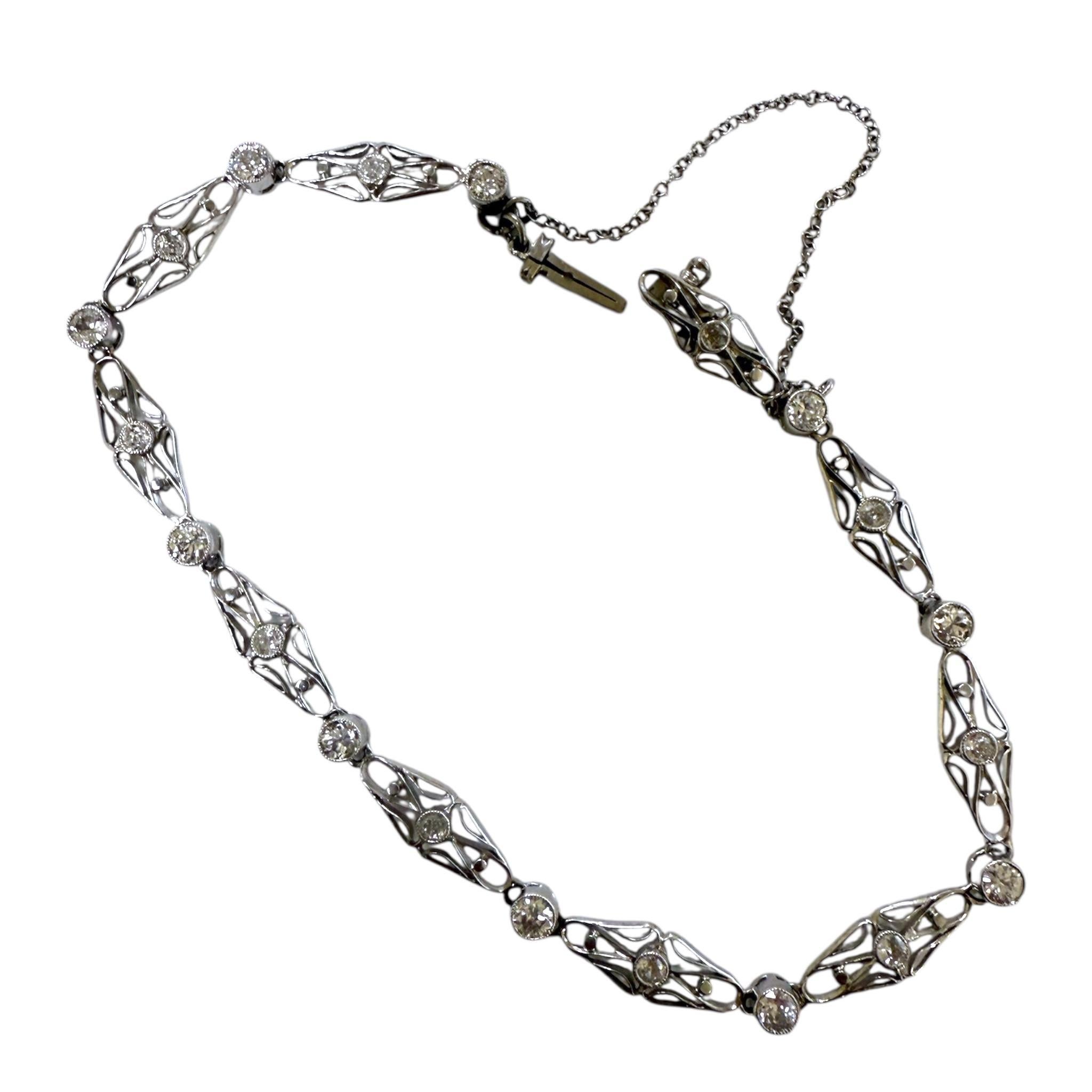 Vintage Art Deco Platin Diamant-Filigran-Armband (Alteuropäischer Schliff) im Angebot