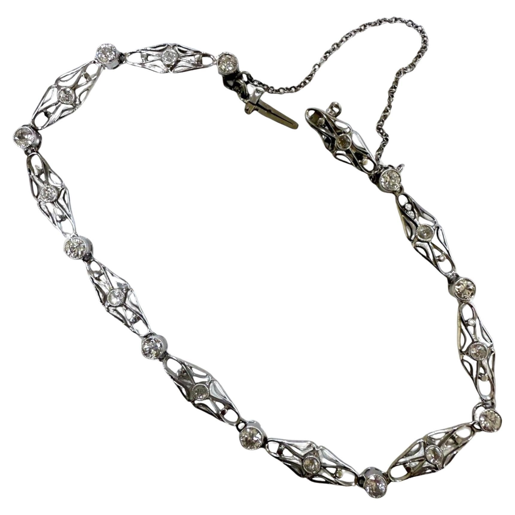 Vintage Art Deco Platin Diamant-Filigran-Armband im Angebot