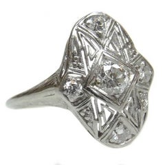 Bague filigrane Art déco vintage en platine avec diamants