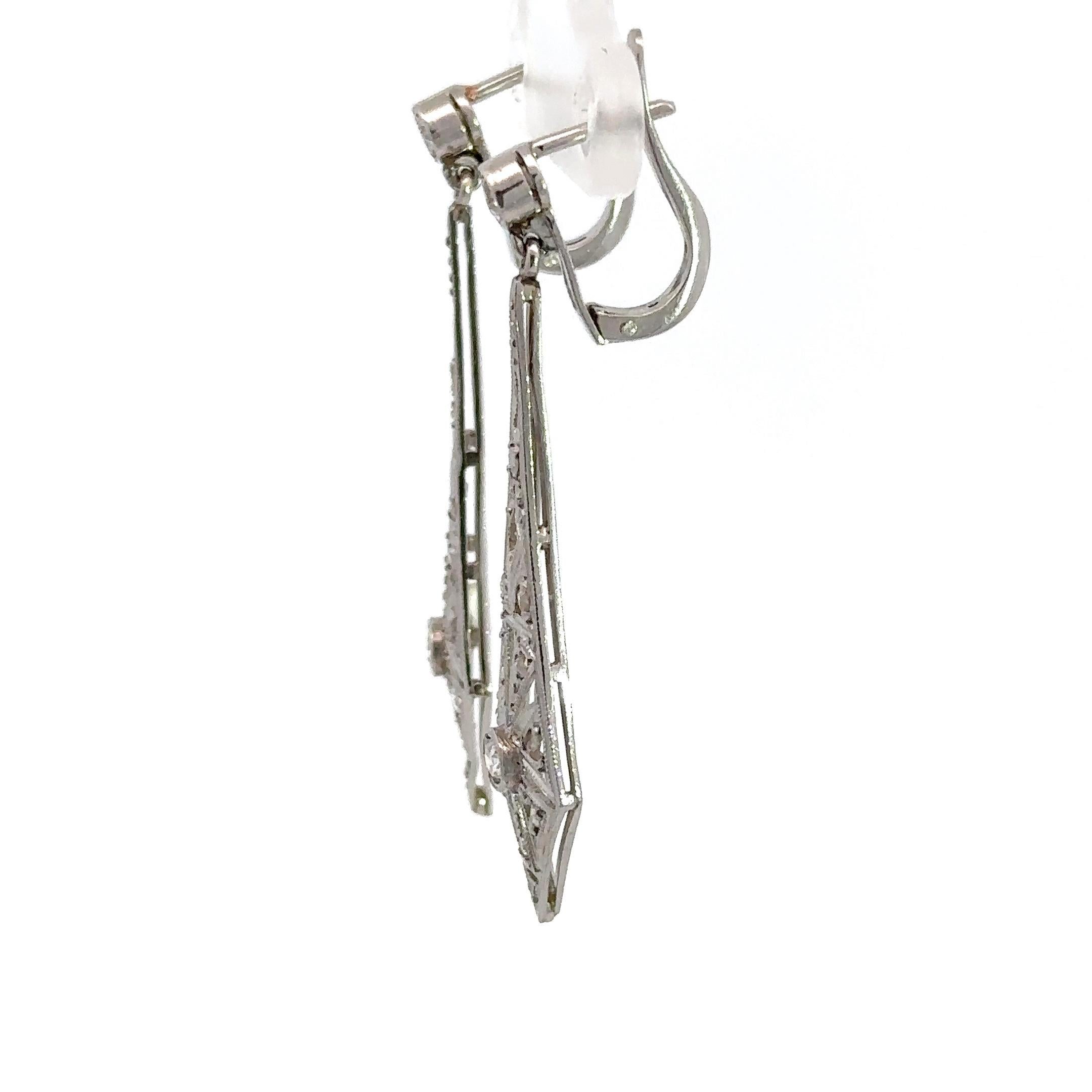 Women's Vintage Art Deco Platinum Diamond Pendulum Earrings For Sale