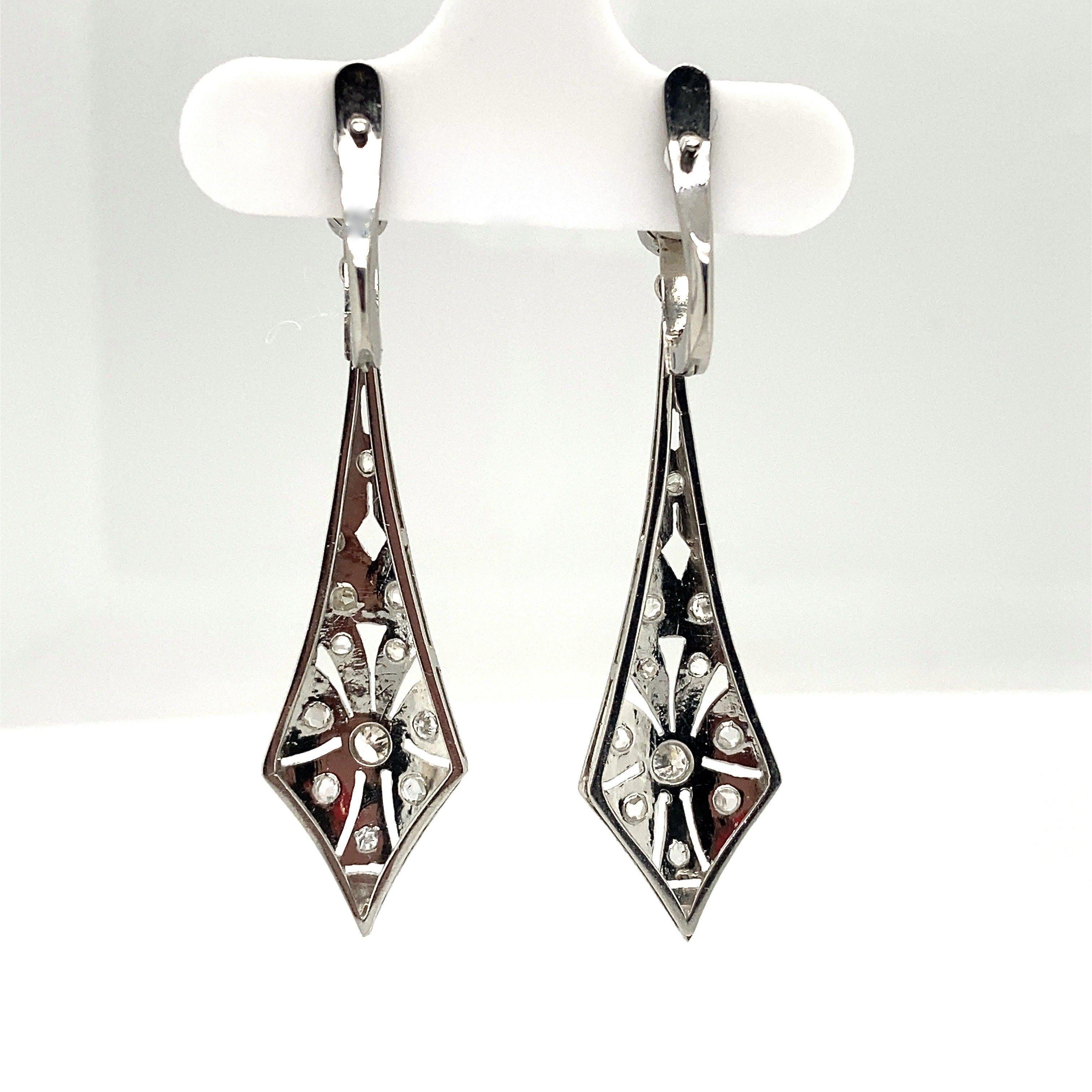 Vintage Art Deco Platinum Diamond Pendulum Earrings For Sale 3