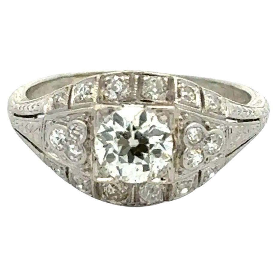 Vintage Art Deco Platinum Diamond Solitaire Ring For Sale