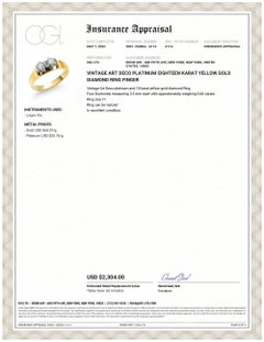 Vintage Art Deco Platinum Eighteen Karat Yellow Gold Diamond Ring Finger