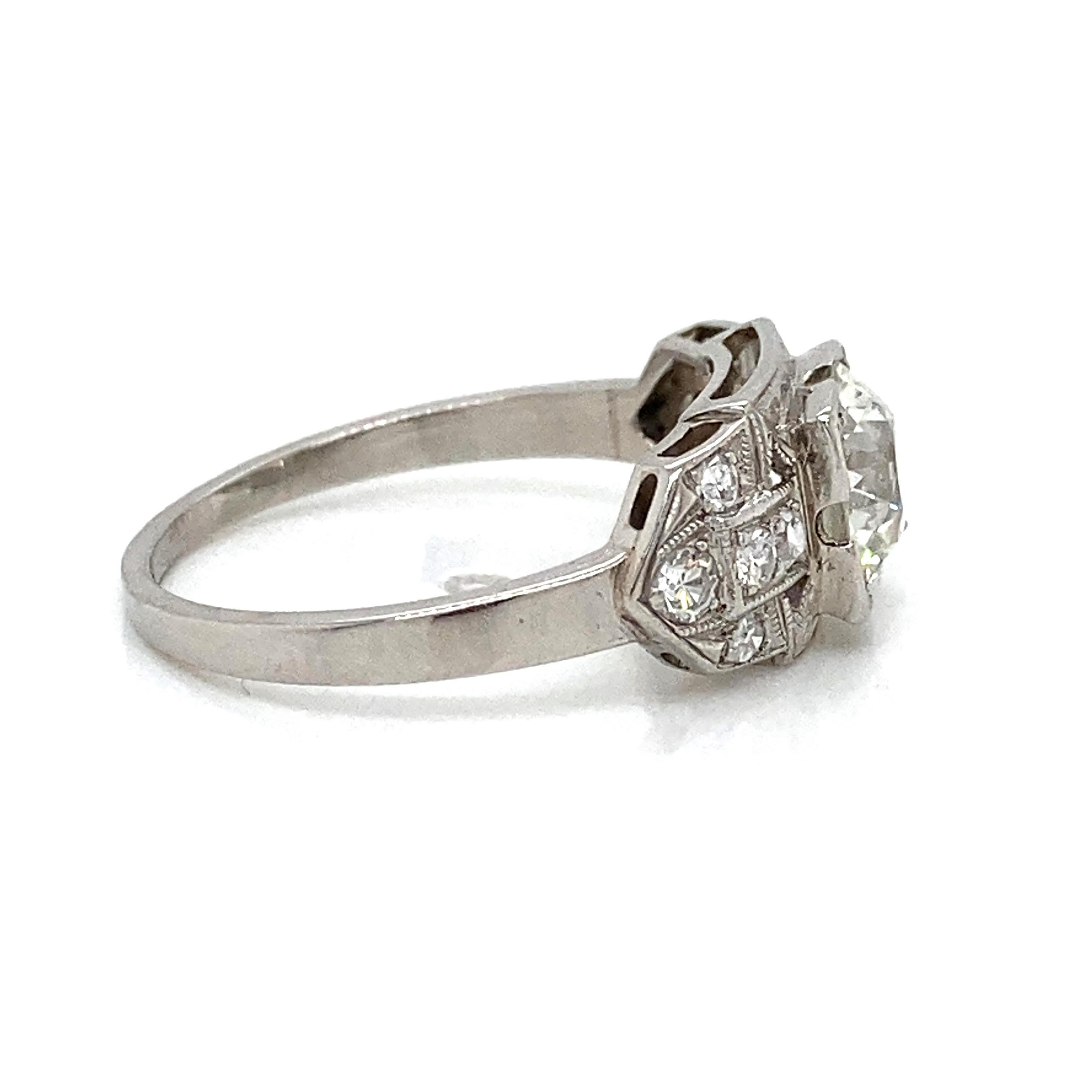 Vintage Art Deco Platinum Engagement Ring one 0.91ct Old European L VS2 Diamond
0.20tw Round Diamonds