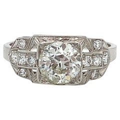 Antique Art Deco Platinum Engagement Ring One 0.91ct Old European L VS2