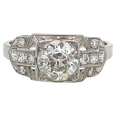 Anello di fidanzamento in platino Art Deco d'epoca Uno 0,91ct Vecchio Europeo L VS2