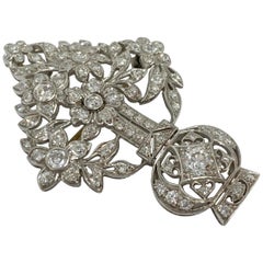 Vintage Art Deco Platinum Filigree Brooch Pendant Flowers in Vase 2.50 Carat