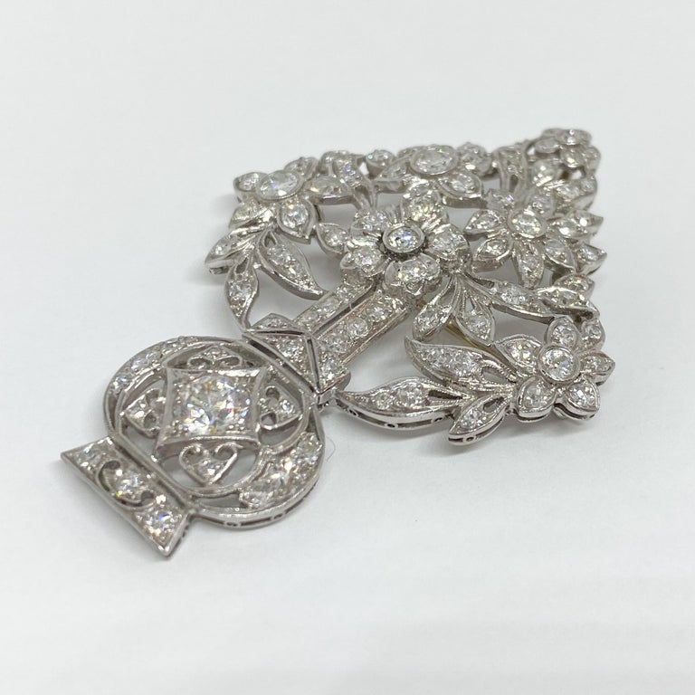 Fermoir Ancien Poisson Filigrane Floral - Or Blanc 10 Carats, Puce Diamant - Art Déco