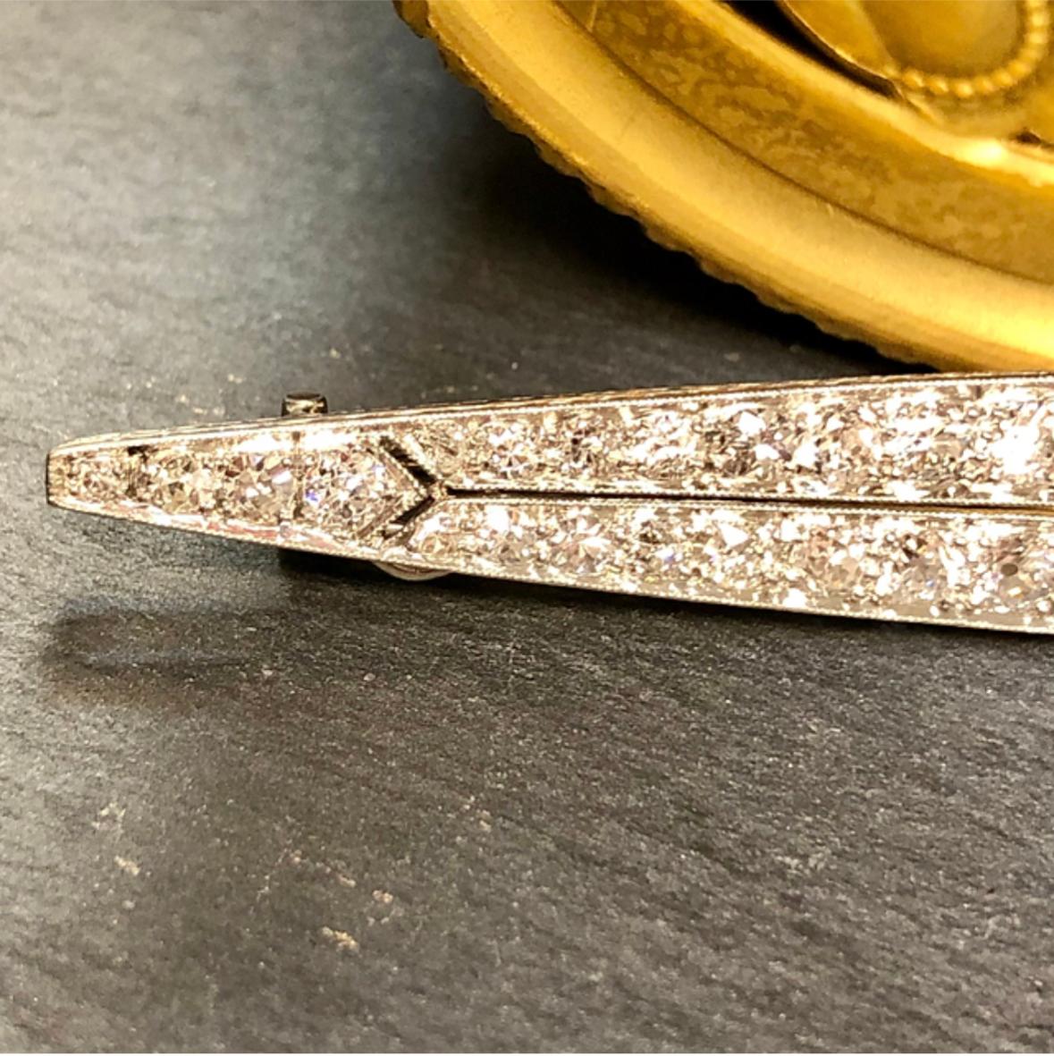 Old European Cut Vintage Art Deco Platinum Long Marquise Diamond Bar Pin Pendant For Sale