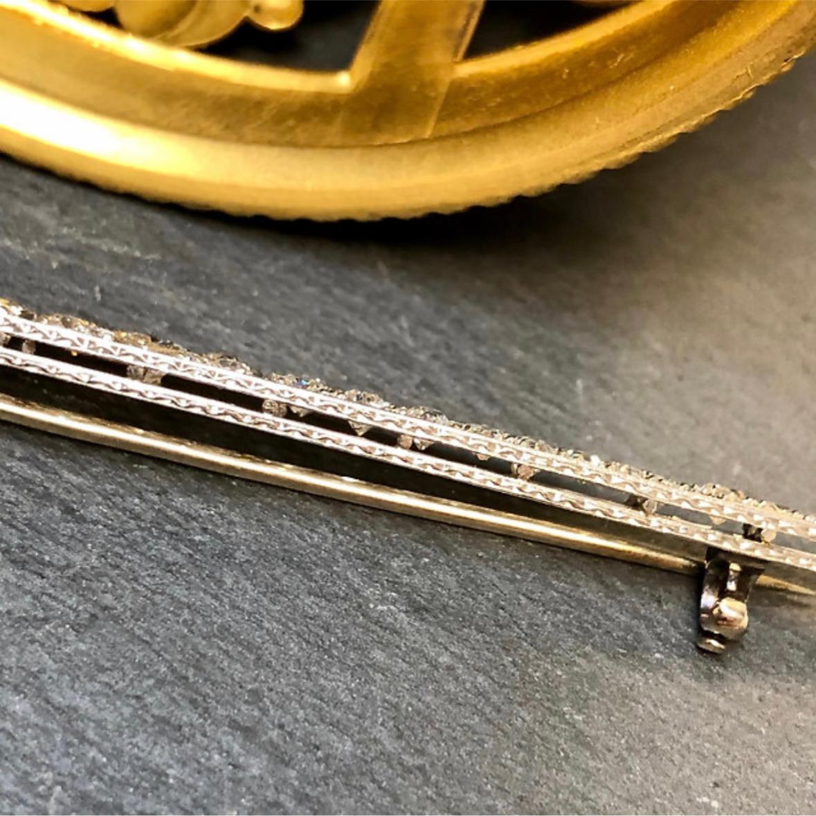 Women's or Men's Vintage Art Deco Platinum Long Marquise Diamond Bar Pin Pendant For Sale