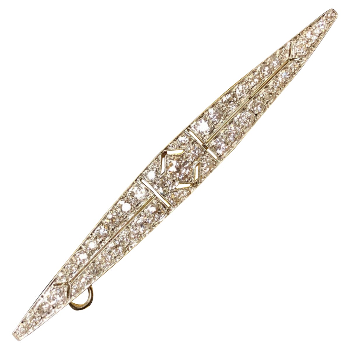Lange Marquise-Diamant-Bar-Anstecknadel-Anhänger aus Platin im Art déco-Stil im Angebot