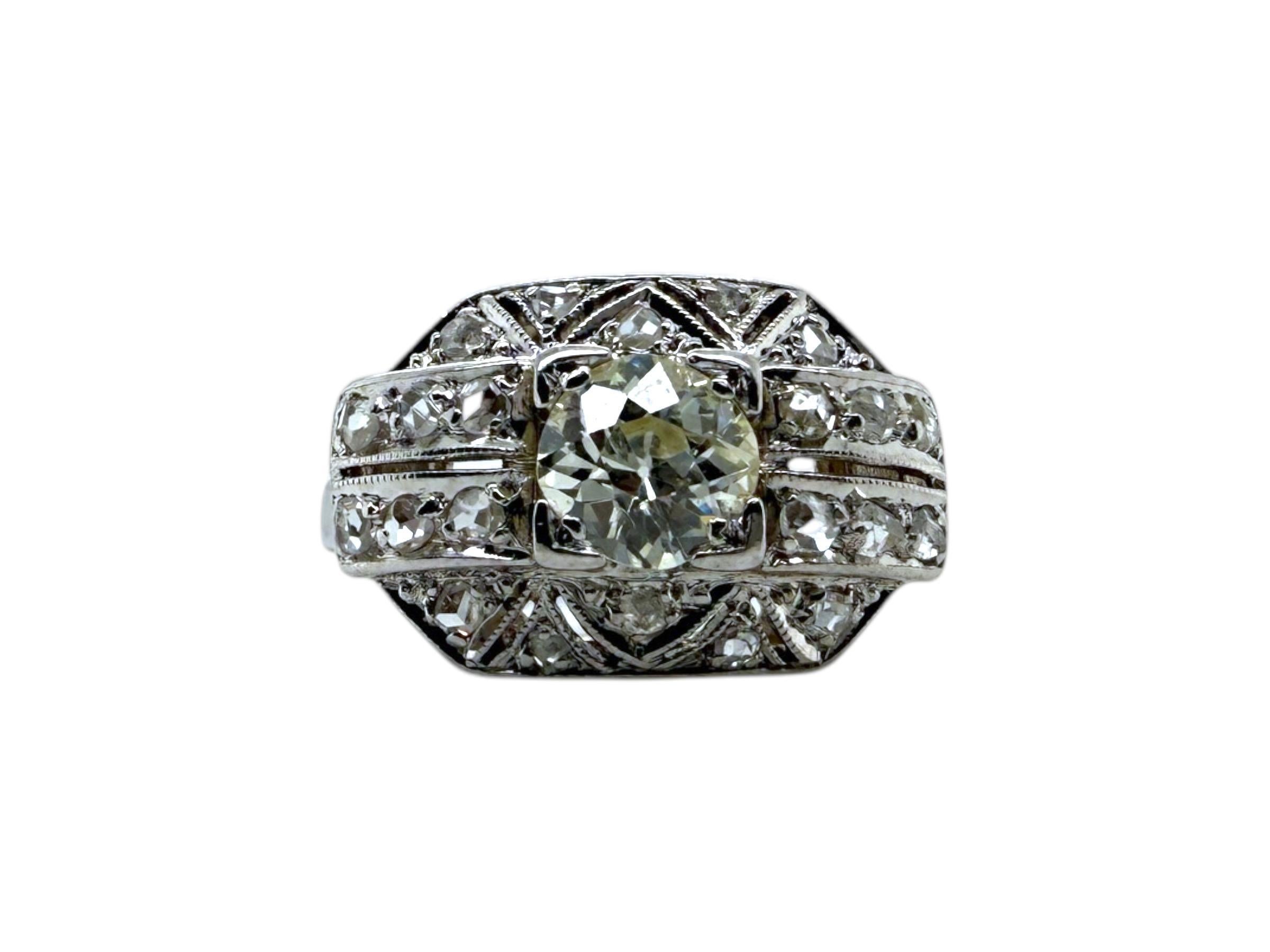 Anello vintage Art of Vintage in platino con diamante vecchio europeo e taglio a rosa in vendita 1